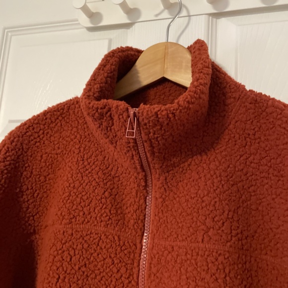 New Old Navy Sherpa fleece zip up funnel neck rust burnt orange size XS - Picture 3 of 12